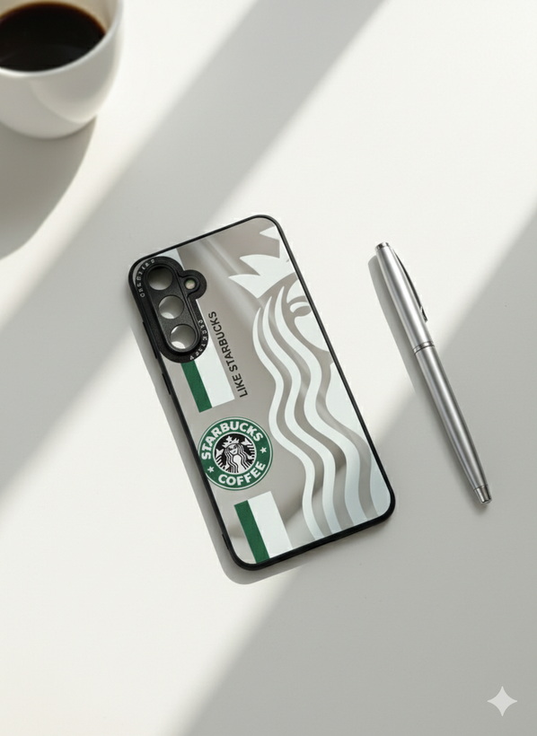 قاب طرح دار آینه ای سامسونگ A25 طرح Starbucks