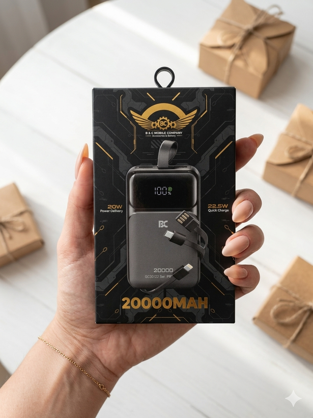 پاوربانک 20000 هزار B-C کابل متصل توان خروجی ۲۲.۵w