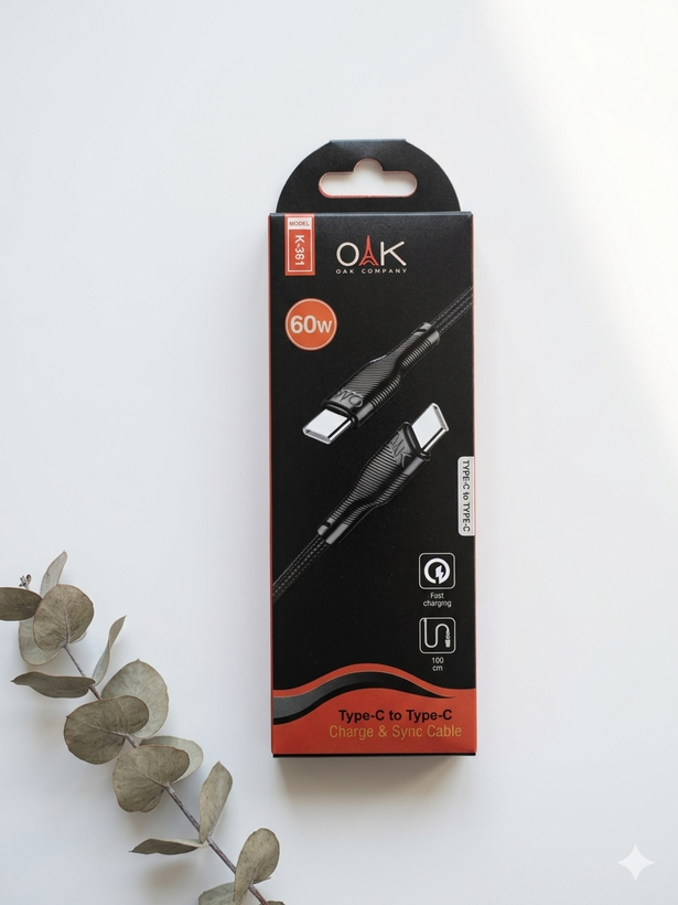 کابل شارژ دوسر تایپ سی OAK مدل K-361