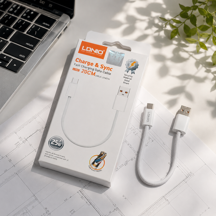 کابل شارژ تایپ سی پاوربانکی الدینیو مدل LC901C-۲۰cm