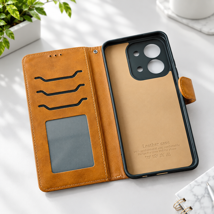 قاب کیفی چرمی شیائومی Redmi 15C داخل خز دار